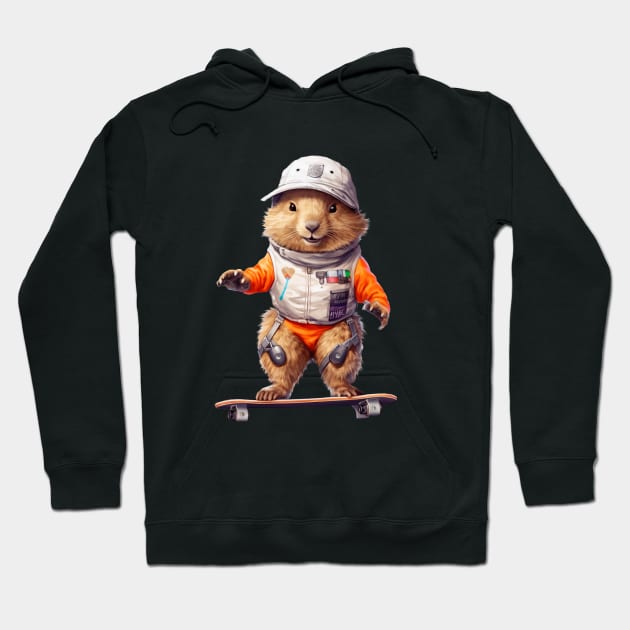 Marmot balancing on a skateboard Hoodie by enyeniarts